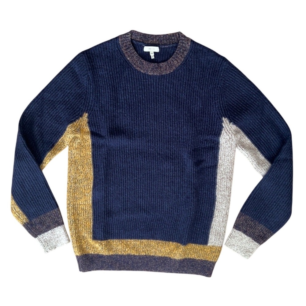 RARE REISS Wool Mohair Blend Colourblock Crew neck sweater SZ: M